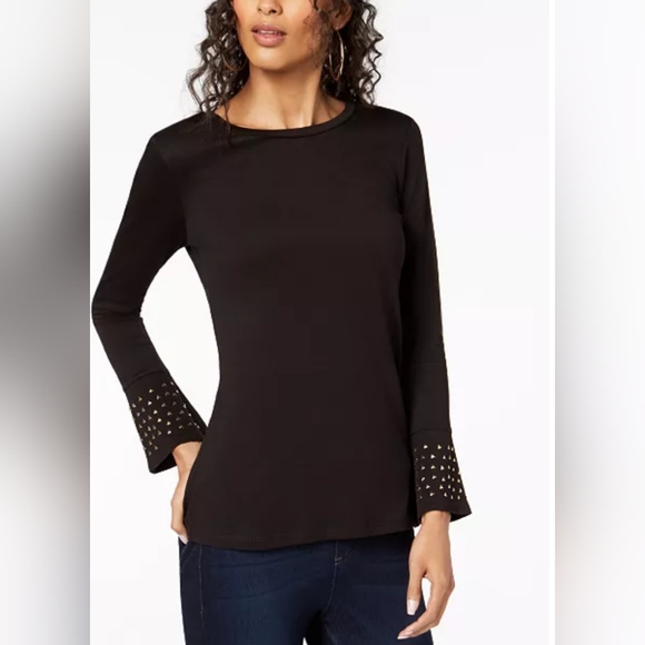 Michael Kors Tops - Michael Kors Black Fitted Long Sleeve Gold Stud Blouse NWOT Medium